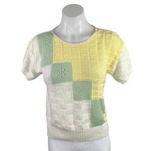 Keneth Too Multicolor Knit Colorblock Short Sleeve Crew Neck Sweate Top Size S